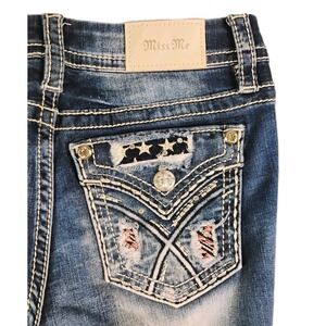 Miss Me Ankle Skinny‎ Low Rise Jeans Distressed Flag Embellished Size 26